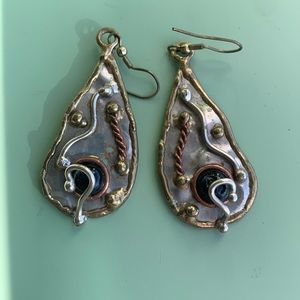Metal teardrop earrings-Medieval look
